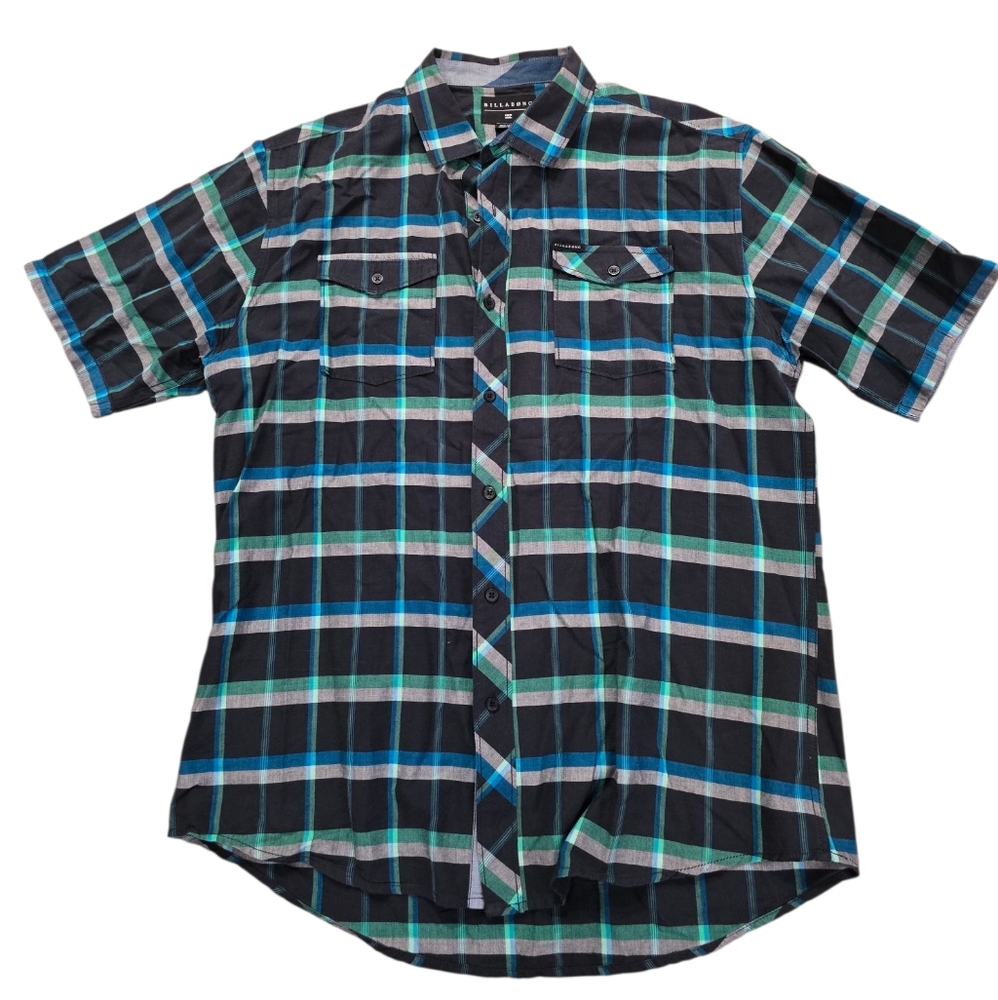 Billabong Short Sleeve Men's button down Blue Plaid Y2k Size‎ L